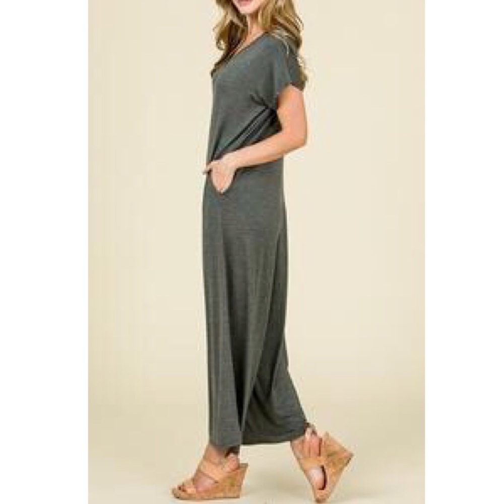 Last 1️⃣ Charcoal V-Neck Jumpsuit - Picture 3 of 3